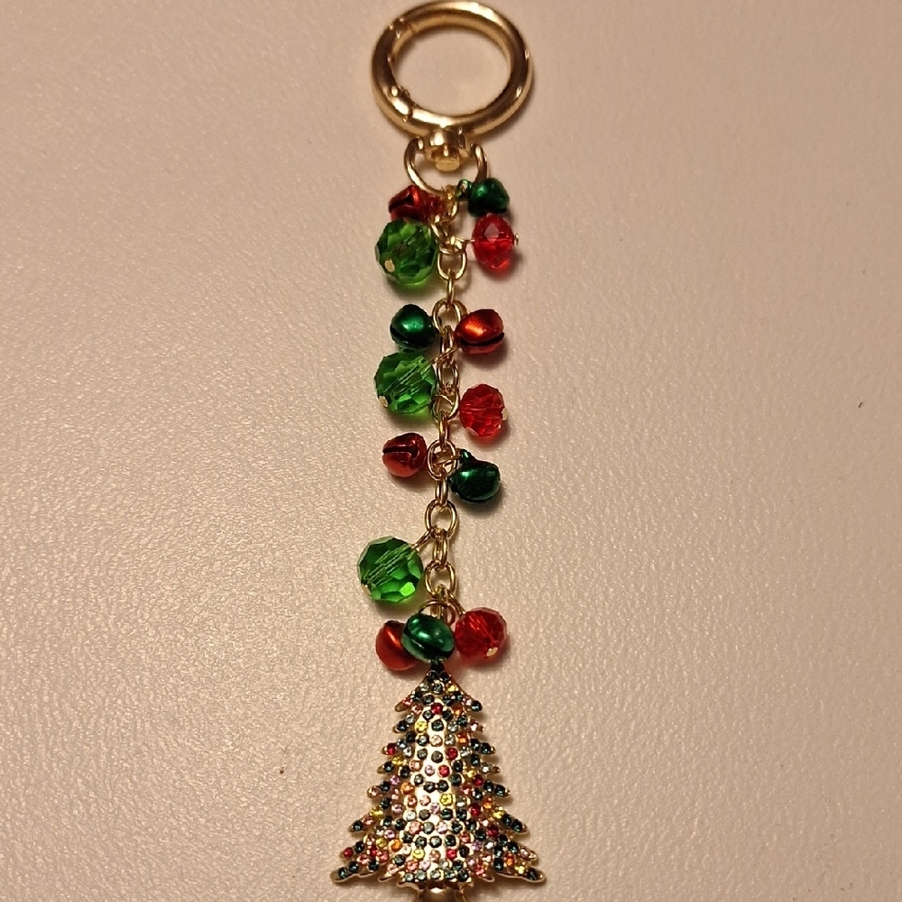 Festive Christmas Tree Keychain with Red and Green Beads